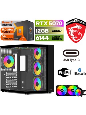 MSI Gaming Pc Ddr5 – Rtx 5070 12 GB – Ryzen 7 7800X3D – 32GB – 64GB Ddr5 Ram – 1 Tb M.2 SSD – Windows 11 Pro – Sıvı Sogutmalı