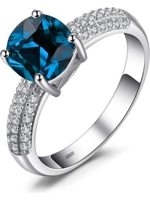 Safir Taşlı Diamond Yarımtur Tektaş Kadın Gümüş Yüzük