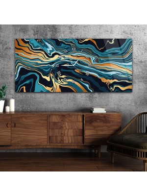 Marpanya Yatay Ortadan Saatli  Sanat ve Doğa Temalı Cam Tablo YSOS027