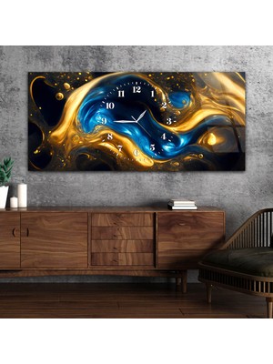 Marpanya Sarı ve Mavi Renklerle Sarmal Görselli Saatli Cam Tablo YSOS137
