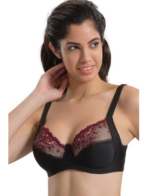 Miraxx Bordo Siyah Mı Emay 136 C Balenli Toparlayıcı Dantelli Sütyen