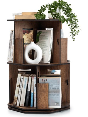 Vigo Wood 360 Derece Dönebilir Ahşap Kitaplık 2 Katlı Ceviz-DK20C