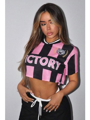 Pembe Çizgili Victory Crop Forma