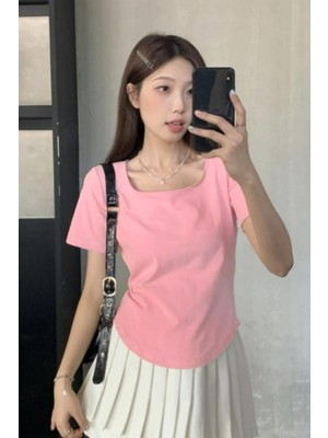Pembe Basic Y2K Kısa Kollu Crop