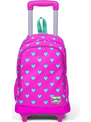 Coral High Çekçekli Okul Sırt Çantası Pembe-Turkuaz Kalp Desenli 23133 İlkokul Çocukları İçin