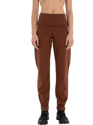 Inguz Kadın Organik Pamuk Yoga Pantolon Yüksek Bel Havuç Paça Kahverengi Desenli Rahat Model