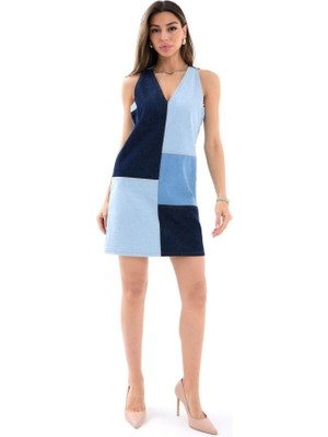 Gökyüzü Moda 7385 Kot Elbise-Mavi