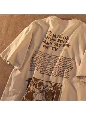 Köstebek Still Can't Say Bej Unisex T-Shirt Kısa Kol Günlük Stil Pamuk Karışımlı L Beden