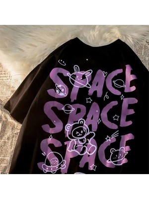 Siyah Space Cute Cartoon Planets (Unisex) T-Shirt