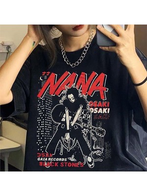 Köstebek Black Stones - Nana Osaki Guitar Siyah Unisex T-Shirt Kısa Kol Pamuk Karışımlı Bisiklet Yaka