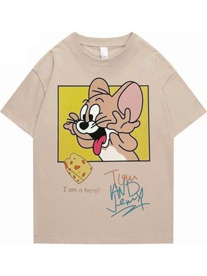 Bej Tom ve Jerry : Jerry - I Am A Hero (Unisex) T-Shirt