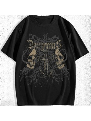 Siyah Vintage Gothic Dangerous Cross Unisex T-Shirt