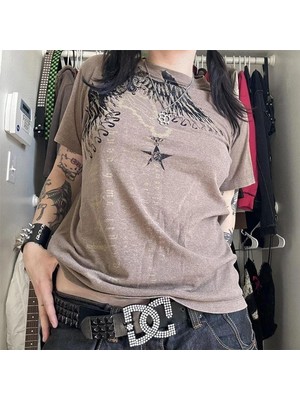 Açık Kahverengi Retro Redemption Cross Cyber Grunge Unisex T-Shirt