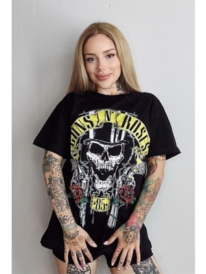 Siyah Guns N' Roses Skull 85 Unisex T-Shirt