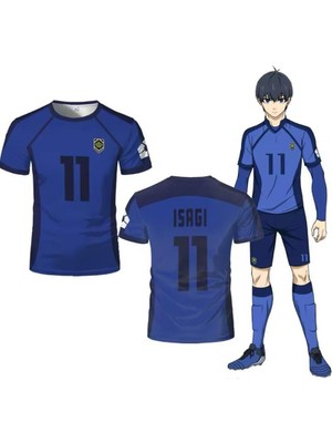 Mavi Anime Blue Lock 11 Isagi Forma Unisex T-Shirt