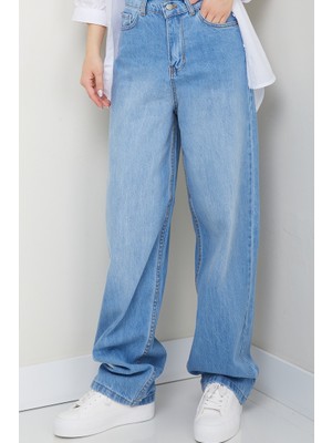 İlkimay.com Dökümlü Baggy Kot Pantolon 1513 - Açık Mavi