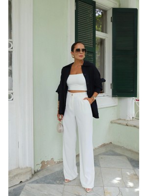 Gold Düğme Detay Palazzo Pantolon