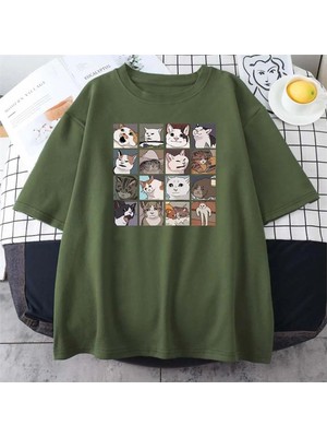 Köstebek Cat Memes Collage Haki Unisex T-Shirt