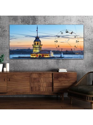 Marpanya Yatay Saatli Yandan Sanat ve Doğa Temalı Cam Tablo YSYS061