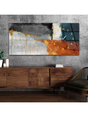 Marpanya Yatay Saatli Yandan Sanat ve Doğa Temalı Cam Tablo YSYS114
