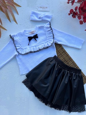 Fırfırlı Ribana Deri Etek Takım