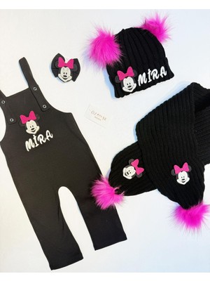 Siyah-Fuşya Atkı Bere Slopet Takımı