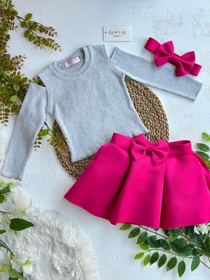 Scuba Fuşya Etek Gri Takım