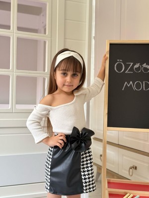 Özşe Moda Omuz Açık Bluz Kazayağı Deri Etek Bandanalı İkili Takım