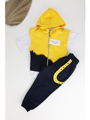 Lacivert Kargo Paça Pantolon Tişört Sarı Yelekli Takım