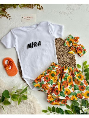 Turuncu Ayçiçek Fırfır Şort Ikili Takım