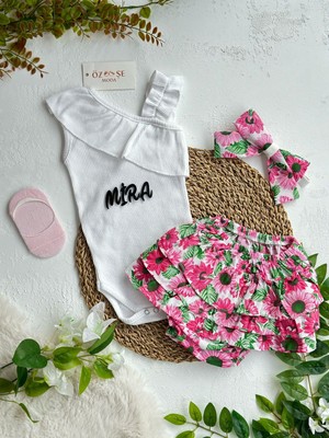 Pembe Ayçiçek Fırfır Şort Ikili Takım