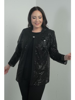 Kadın Ceketi Boncuk Işleme Pul Payet Uzun Kol B.b. Ikili Takım