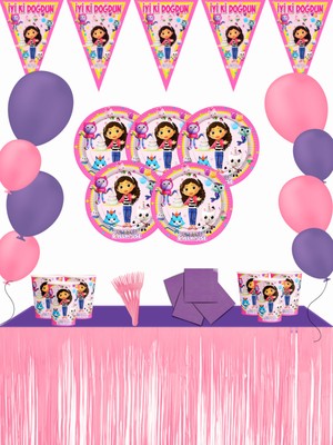 Metalize Masa Etekli Gaby's Dollhouse Gabbynin Hayal Evi Doğum Günü Parti Süsleri Seti