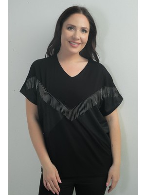 Kadın V Yaka Zincirli Yarasa Kol B.b. Bluz