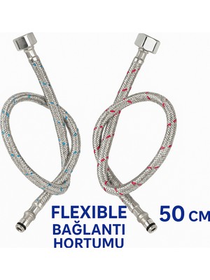 2'li Set – 50 cm Paslanmaz Çelik Batarya Flexi Hortumu | Sızdırmaz, Koku Yapmaz, Dayanıklı