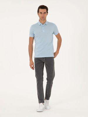 Cacharel Erkek Açık Mavi Slim Fit  %100 PamukPolo Yaka Merserize T-shirt 50284769-VR095