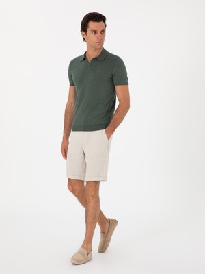 Cacharel Erkek Koyu Yeşil Slim Fit Modal Karışımlı Apaş Yaka Triko T-shirt 50313020-VR079