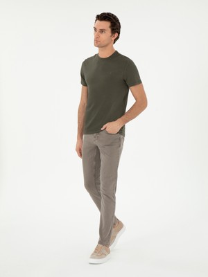Cacharel Erkek Haki Slim Fit Bisiklet Yaka Merserize Basic T-Shirt 50305451-VR027