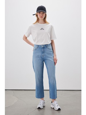 Manuka 1965 Straight Denim Pantolon Kadın Normal Kalıp Mavi Dokuma Kumaş Günlük Stil