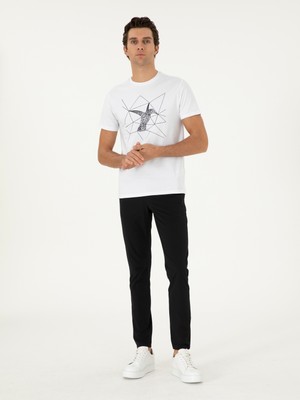 Cacharel Erkek Beyaz Slim Fit Bisiklet Yaka Desenli T-Shirt 50305443-VR013