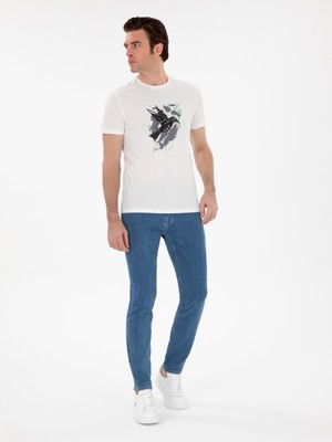 Cacharel Erkek Beyaz Slim Fit Bisiklet Yaka Desenli T-Shirt 50301522-VR013