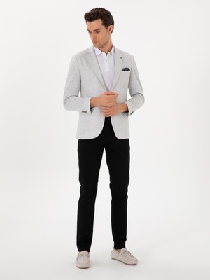 Cacharel Erkek Gri Slim Fit Keten Karışımlı Kaz Ayağı Ceket 50300038-VR024