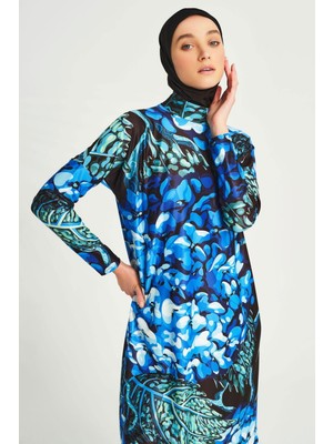 Alfasa 24622-B Üstü Desenli Rahat Battal Tesettür Mayo