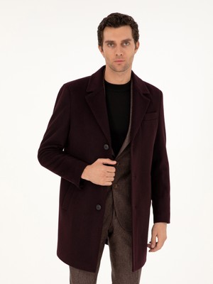 Cacharel Erkek Bordo Slim Fit Yün Karışımlı Kaşe Kaban 50292573-VR014