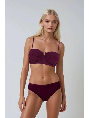 Kom Delma Düz Renk Straplez Bikini