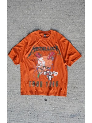 Metallica Damage Tour 1986 Oversize Unisex Turuncu T-Shirt