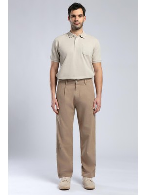Lee Cooper Matteo Orta-Yüksek Bel Bol Düz Kesim Düz Paça %100 Pamuk Camel Erkek Pantolon