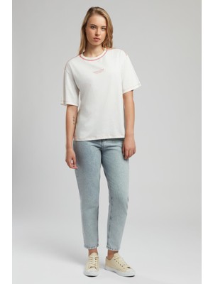 Karbe Kadın %100 Pamuk O Yaka T-Shirt Ekru-K