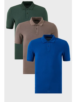 Buratti Pamuklu Regular Fit Düğmeli 3'lü Paket Polo Yaka T Shirt Erkek Polo Yaka T Shirt 5902739S3