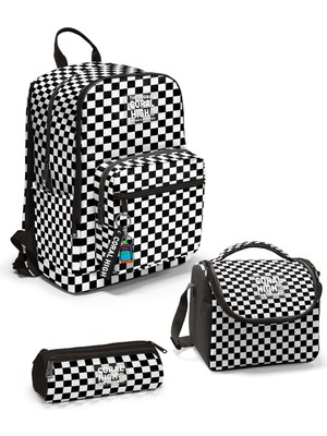 Coral High Siyah Beyaz Dama Desenli 3’lü Okul Çanta Seti SET0123677